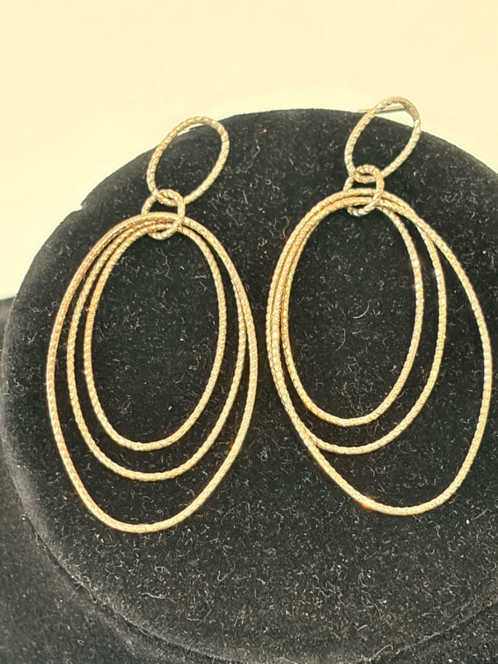 Sterling Silver Triple Oval Drop Earrings Textured Modern Statement Dangle
